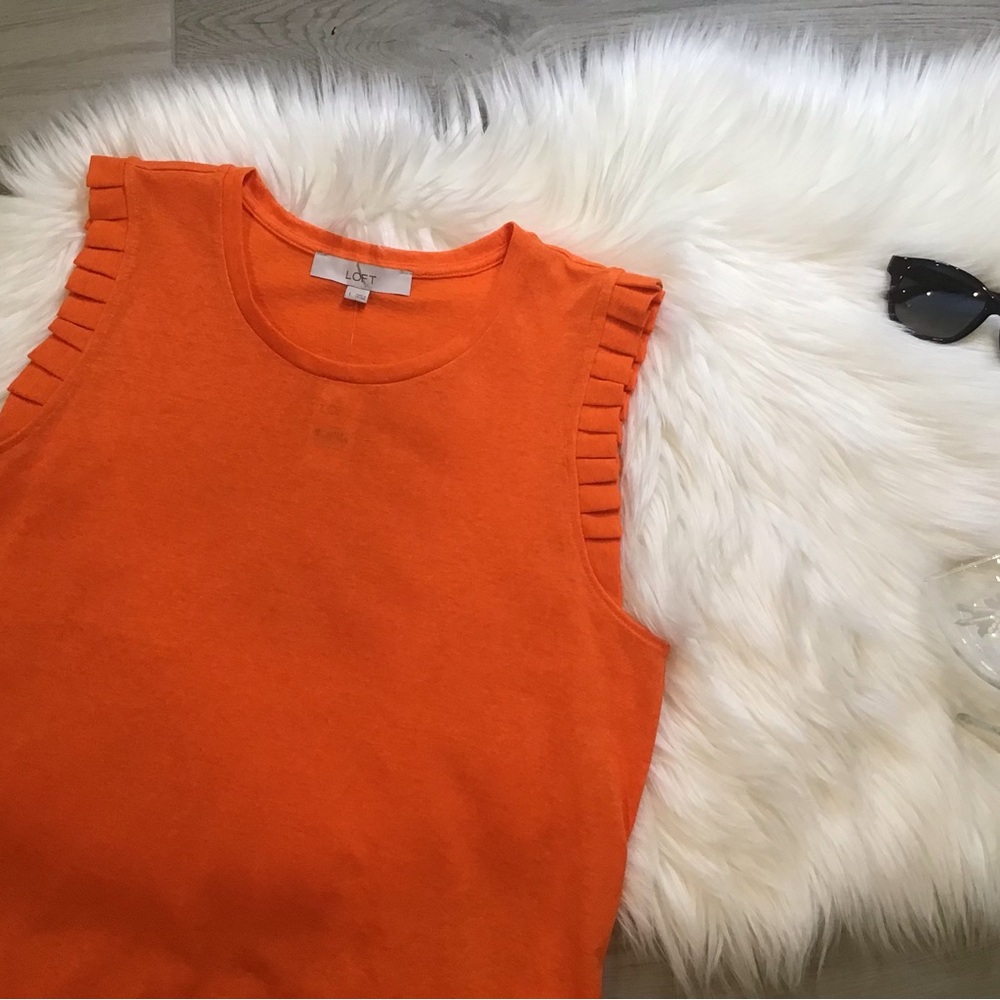 LOFT Orange Ribbed Tank Top with Ruffle